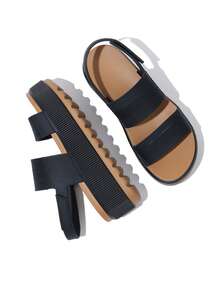 Sandalias de plataforma para mujer, cómodas, con cuña gruesa y punta abierta, impermeables, para caminar en la playa y vacaciones de verano - Negro Marrón - Ver 3