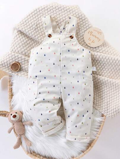 2件套女婴可爱卡通T恤和背带裤休闲套装，春季