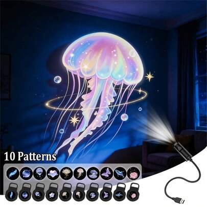 1Set USB LED Projection Night Light, Spotlight, Featuring 3/6/10 Designs Including Rose, Whale, Butterfly, Cloud, Heart Ect. Suitable For Room, Bedside, Car Decoration, Night Light For Bedroom