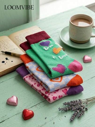 3 Paar unisex Herz-Motiv Crew Socken: Graffiti Herz/Karomuster Herz/Leopardenmuster Herz, feuchtigkeitsableitend, geruchshemmend, weich & modisch! Ideales Geschenk für Liebe & Mode Enthusiasten - geeignet für Dates, Zusammenkünfte, Lässig bekleidung