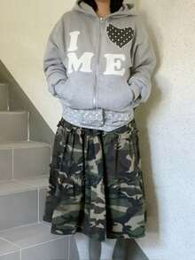 女士爱心波点连帽拉链卫衣 春季款 - 灰色 - 查看 3