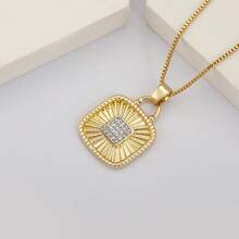 1pc White Zirconia 18k Gold Plated Copper Geometric Pendant Necklace, Luxury Jewelry, Minimalist Design, Elegant Gift For Women - Gold - View 13