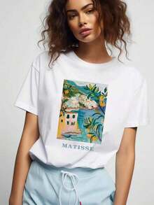1 pieza Playeras de mujer, Minimalista entallado manga corta algodón Camisetas de mujer, Gráfico Otoño Tops para mujer para Beach, elástico - Blanco - Ver 5