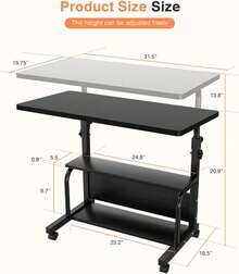 Laptop Desk Adjustable Desk Small Standing Desk Home Office Desks For Small Spaces Portable Desks Table For Bedrooms,Mobile Rolling Computer Work Desks On Wheels - B - View 3