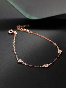 1pc S925 Sterling Silver Inlaid Romantic Heart Bracelet, Women's Fashion Personalized INS Style Minimalist Petite Delicate Sweet Elegant Versatile Jewelry Gift - Love - View 5