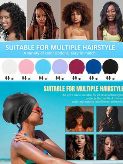 长发泳帽 - 男女通用泳帽 - 特大号泳帽 - 防水硅胶泳帽 - 适合脏辫、非洲式接发、假发、沙滩必备品、沙滩配饰、泳池漂浮物