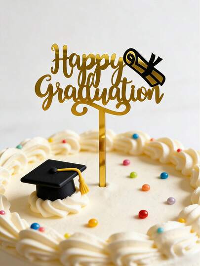 2026 Acrylic Happy Graduation Cake Topper, Congrats Grad Cake Topper, Black And Gold Graduation Cake Decoration, For High School/College/University Graduation Party Decoration