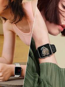 Bộ 4 dây đeo khắc họa tiết da báo tương thích với Apple Watch 40mm 38mm 41mm 44mm 45mm 42mm 46mm 49mm dành cho nữ, dây đeo silicon thể thao họa tiết báo đốm thay thế tương thích với Series 11 10 9 8 7 SE Ultra 6 5 4 3 2 1 - Nhiều màu - Xem 4