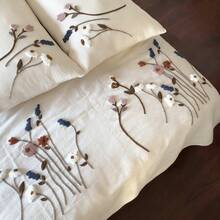 3件套柔软舒适褶皱纱布床品套装（1个被套+2个枕套，不含被芯），花卉植物乡村风格，适用于卧室、客房、男孩女孩，可机洗 - 白色 - 查看 1