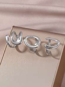 Set de 3 anillos geométricos de hoja abiertos de acero inoxidable con baño de oro de 18K, anillos únicos adecuados para el uso diario y vacacional de las mujeres - Dorado - Ver 6