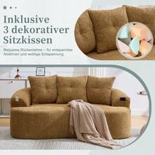 This Contemporary Two-Seater Sofa Set Features Deep, Round Cushions With A Chenille Cloud Pattern, A Compact Design Without Springs, And Includes Three Decorative Cushions. Suitable For Compact Apartments. - 芥末黃 - 查看 6