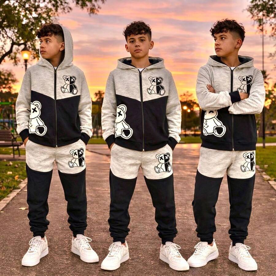 Children's Set For Boys Winter Gray Bear Ages 4 To 14 - 灰色 - 查看 1