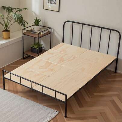 Full Size Bunkie Board, 0.4 In Foldable Bed Board Slats With Connection, Wooden Mattress Support For Full Size Bed, Support Under Mattress Boards, Ready To Use, 8 Piece, Burlywood