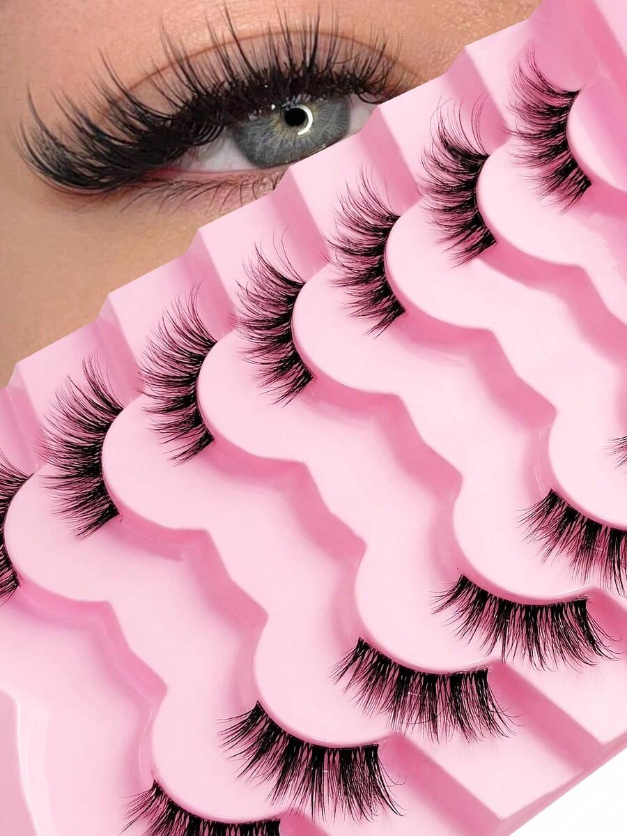 Rikuaild 7/14 Pairs Half Lashes Cat Eye Lashes Fluffy Soft Natural Tail Elongated Eyelashes Suitable For Holiday Party Wedding Travel Vocation Beach Seaside Makeup Lashes,Eyelashes,Strip Lashes,Fake Eyelashes - Black - View 1