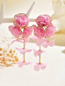 1对布艺花朵耳环，温柔优雅的女士耳环，度假风独特设计耳环 - 花朵耳環 - 查看 18