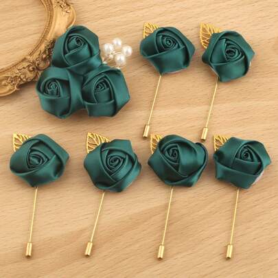 1pc Unisex Elegant Faux Silk Rose Brooch With Beads, Suitable For Groom, Bride, Father, Mother, Grandparents For Wedding, Party, Graduation, Valentine's Day, Homecoming Decoration And Wear, Prom, Banquet
