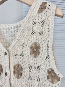 Lace Hollow Out Camisole Vest, Wide Strap Sleeveless Top For Women, Summer Outerwear, New Design Niche Style - Brown - View 4