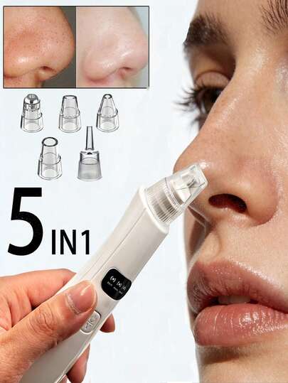 便携式黑头仪 - 配备超强吸力及3档智能调节，附带5个吸头，支持USB充电，小巧易收纳，是一款专业的毛孔清洁工具，适合护肤新手和爱好者使用。