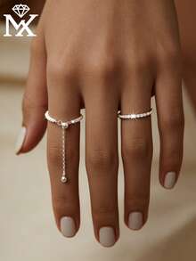 SYMFNY 1枚奢华闪亮925银菊花链可调节戒指，精致纹理细节，百搭日常佩戴饰品，简约优雅小众设计 - 銀色 - 查看 2