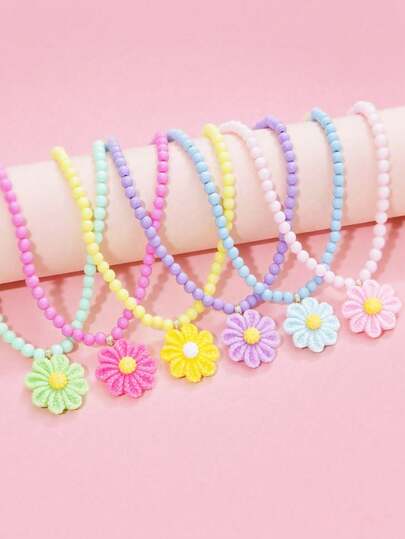 1件彩色花朵吊坠项链，优雅串珠首饰，适合女孩日常佩戴、节日、派对、生日礼物、女孩配饰