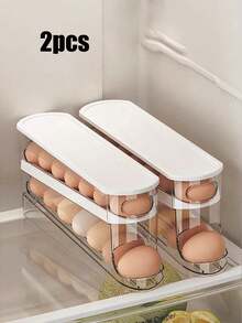 2pcs Eggs Refrigerator Holder, Automatic Rolling Double-Layer Egg Holder, Preserves Freshness, Space Saving Egg Dispenser Holder, Sliding Container Holds 12-14 Eggs - Hinged Design, Plastic Material, No Food Contact - Refrigerator Storage Rack, Kitchen Egg Tray, Egg Organiser. - 彩色 - 查看 10