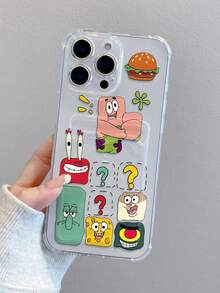 SpongeBob SquarePants 1pc Cute & Fun Transparent Hamburger Square Paws Question Mark Painted Pattern Shockproof Phone Case Compatible With Apple 11/12/12 Pro Max/14 Pro Max/15/15 Pro/16/16 Pro Max/17 And Other Models - Multicolor - View 3