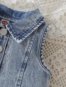 Baby GirlFashionable Casual Cute Half-Open Collar Lapel Sleeveless Denim Dress - Dusty Blue - View 5
