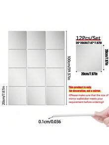 4pcs/Set Pmma Mirror Wall Stickers, Classic Square Room Decoration Stickers - Silver - View 9