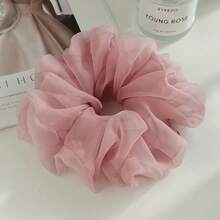 1pc Women's Cream White Fluffy Ruffle Embroidered Hair Scrunchie, Elegant Fairy Style For Date/Daily Wear - Beige - View 6