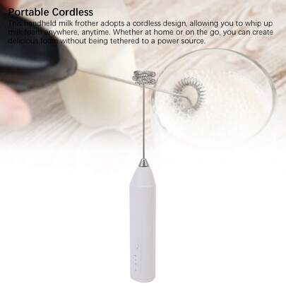 Batedor de leite elétrico recarregável sem fio – Batedor e misturador de bebidas portátil para café, milk-shakes e espuma – Design elegante na cor branca, acessórios para serviço de café