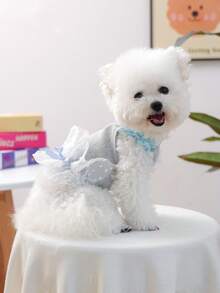 PETCIRCLE 1件宠物衣服，春夏新款透气轻薄薄纱吊带狗服 - 灰色 - 查看 2