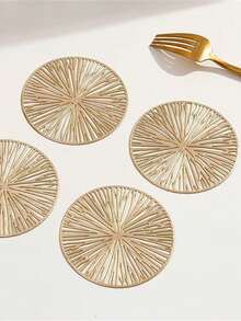 金色镂空PVC防滑杯垫，耐热易清洁，适用于日常餐具、节日、派对、酒吧、居家庆典、秋冬季节，时尚百搭的圣诞礼物 - 金色 - 查看 4