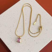 1pc Minimalist Versatile 3D Square Necklace, 18K Gold Plated Stainless Steel Choker, Suitable For Women's Daily Wear And Parties - Square  Necklace - View 6