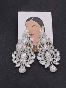 1 Paar elegante funkelnde Kristall-Diamant-Anhänger-Ohrringe, geeignet für Bankette, Hochzeiten und andere Anlässe, übertriebene Diamant-Anhänger-Ohrringe für Frauen - Verschiedenfarbig - Übersicht 8