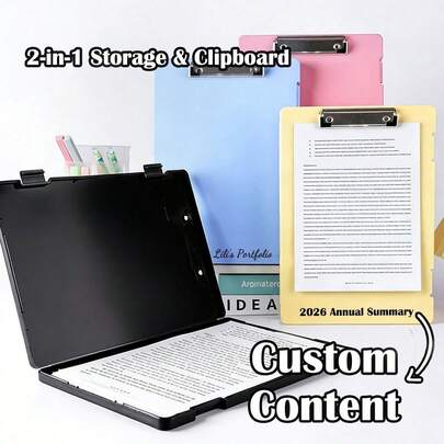 1pc Customized Clipboard + Storage 2-In-1, Study Material Storage Box - Powerful Organization, Book Categorization, Desk Supplies, Back To School Essential, Waterproof Durable Plastic Storage Box, Drawing Clipboard, Artwork Storage Box, File Storage Box, File Folder Board