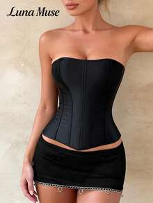 Áo corset nữ Luna Muse mùa xuân/hè kiểu dáng mới, khóa kéo, màu đen, kiểu dáng cổ điển màu đen, áo crop top dây ngắn gợi cảm, kiểu áo hai dây, thanh lịch, ôm sát, cao cấp, phù hợp cho mặc hàng ngày, dự tiệc, kỳ nghỉ, thường ngày, hẹn hò, dạo phố, biểu diễn, ngoài trời, đi học, phong cách punk, Lễ Tạ ơn, lễ hội âm nhạc, Ngày Valentine, tiệc năm mới. - màu đen - Xem 3