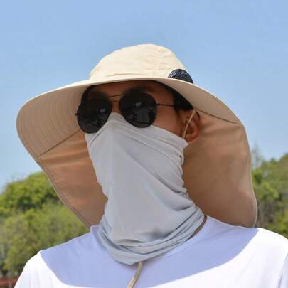 1pc Collared Fishing Hat, Wide Brim Felt Hat, Breathable Sun Protection For Men, 11cm Adjustable Brim, Solid Color Adjustable Strap, Summer Bucket Hat