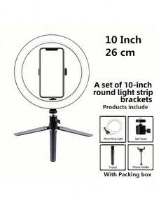 Kit de luz de anillo LED USB de 10 pulgadas - Color ajustable, incluye un trípode resistente y un soporte para teléfono, adecuado para video, selfie, maquillaje y talla grande. Aplicable para fotografía, grabación de video, transmisión en vivo, reuniones de Zoom, con trípode y luz para selfie. - Negro - Ver 12