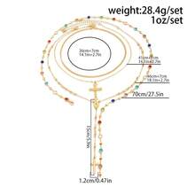 1 pieza Collar de lujo con cruz de cristal de estilo retro europeo y americano, collar de cadena larga con borlas personalizado en capas para mujeres - Collar en capas - Ver 4