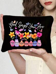 1pc Inspirational Christian Makeup Bag | "God Says You Are Unique" Religious Cosmetic Pouch With Floral Bible Verse Prints | Zippered Portable Multi-Functional Travel Organizer | Multi-Color |Suitable For Everyday Use, Travel, Beach, Vacations, Business Trips, Commuting, And Campus Life | The Perfect Gift For Women During Holidays/Easter/Mother's Day/Independence Day/Wedding Season/Graduation Season/Anniversaries/Birthdays - Multicolor - View 18