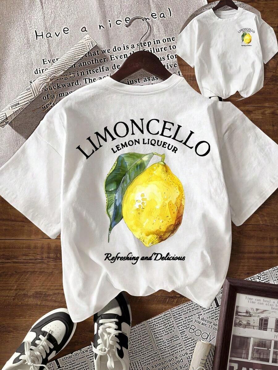 Camiseta de manga corta con cuello redondo y estampado de letras y bandera estadounidense para mujer - Blanco - Ver 1