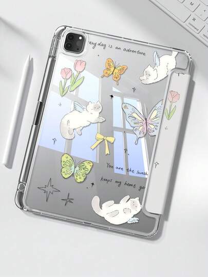 Ốp lưng hai mặt bằng acrylic trong suốt nhiều màu sắc hình mèo trắng, bướm, hoa và chữ cái hoạt hình tinh tế và đáng yêu này có khả năng chống sốc và bền bỉ, phù hợp với iPad thế hệ thứ 7, 8 và 10 (10.2 inch). Sản phẩm có khe cắm bút tích hợp, hỗ trợ chức năng ngủ/thức và nhiều chế độ giá đỡ gập, là một món quà tuyệt vời cho dịp lễ.