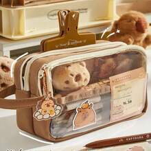 Case 33-Piece Cute Capybara Pencil Case Set - Kawaii 5-Layer Transparent Pen Bag With Compartments, Large Capacity Multi-Functional Student Stationery Set Includes Pins, Stickers & Notebook - 5-layer Multi-functional Pencil Case That Can Be Carried By Hand - View 8
