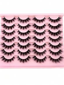 14 Pairs Cartoon Style Faux Mink Cat Eye False Eyelashes, Natural & Thick, Makeup Essential For Travel - Black - View 4
