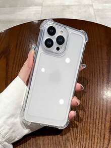 1pc Silicone Transparent Shock-Proof Airbag Anti-Fall Phone Case Compatible With IPhone 15 Pro Max, 16 Pro Max, 16 Pro, 14 Pro Max, 14 Pro, 13 Pro Max, 16, 17, 17 Pro, 17 Pro Max, S22, Galaxy S22 Ultra, Galaxy S23 Ultra, Galaxy S24 Ultra, A55, A14, Galaxy S24 FE - Clear - View 3