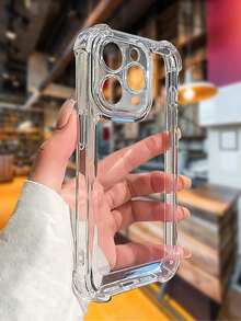 1pc Silicone Transparent Shock-Proof Airbag Anti-Fall Phone Case Compatible With IPhone 15 Pro Max, 16 Pro Max, 16 Pro, 14 Pro Max, 14 Pro, 13 Pro Max, 16, 17, 17 Pro, 17 Pro Max, S22, Galaxy S22 Ultra, Galaxy S23 Ultra, Galaxy S24 Ultra, A55, A14, Galaxy S24 FE - Clear - View 2