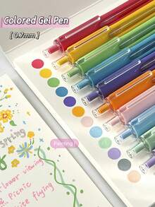9pcs Acrylic Gel Pens Sct, Retractable Visible Ink, CS Tip 0.7mm, Multi-Color Pens, For Drawing Journaling, Album ,Highlighting, Art Supplies, Painting And Writing - Multicolor - View 2