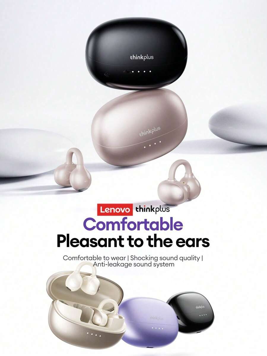 Lenovo 联想LK6蓝牙耳机，耳挂式，蓝牙5.4，环绕立体声，深沉低音，低延迟，游戏和音乐两用，ENC主动降噪，超长续航，智能触控，兼容苹果、安卓智能手机、电脑、平板电脑