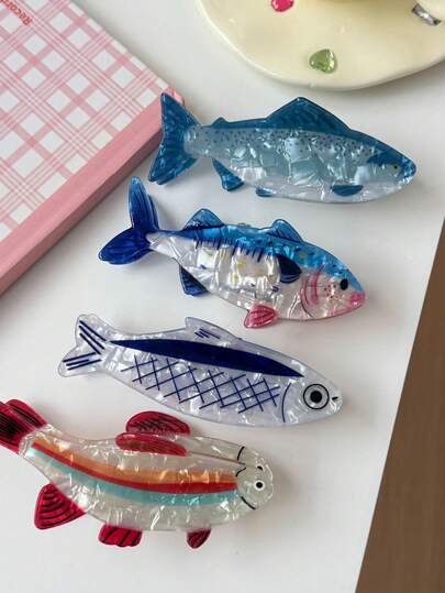 1pc Ocean Series Hair Claw Clip, Acetate Shark, Sardine, Spotted Fish Shaped Hair Accessory, Casual Half-Up Hairstyle, Suitable For Daily Outing And Beach