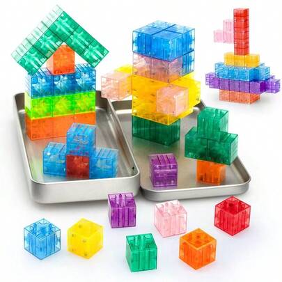 35pcs Sensory Magnetic Cube Set - Metal Box Packaging, Perfect Educational Gift For Birthday And Christmas, Made Of ABS Material Suitable For Sensory Games And Assembly Activities